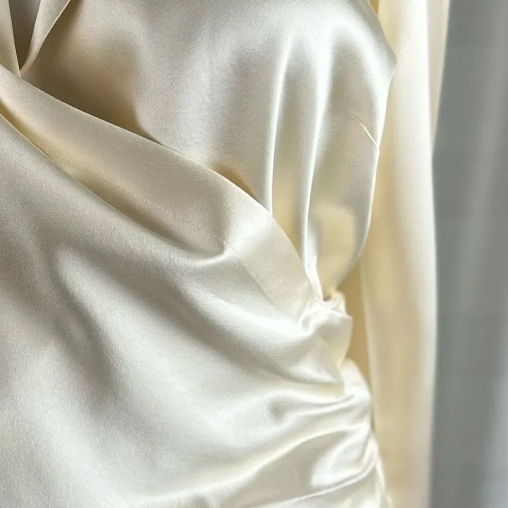 Lafayette 148 New York Cream Silky Wrap Top - Picture 5 of 12